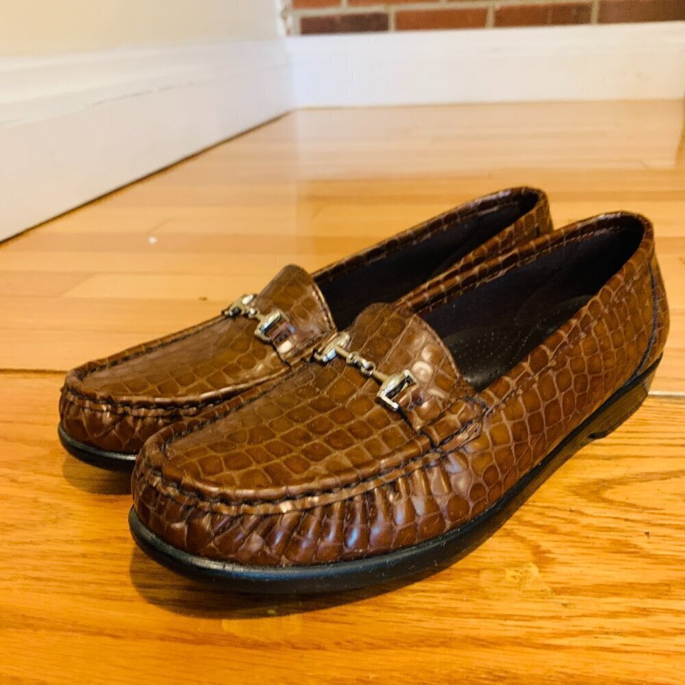 SAS Simplify Womens Size 8.5 M Brown Croc Shoes Leather Tripad Comfort Loafer - Picture 8 of 16